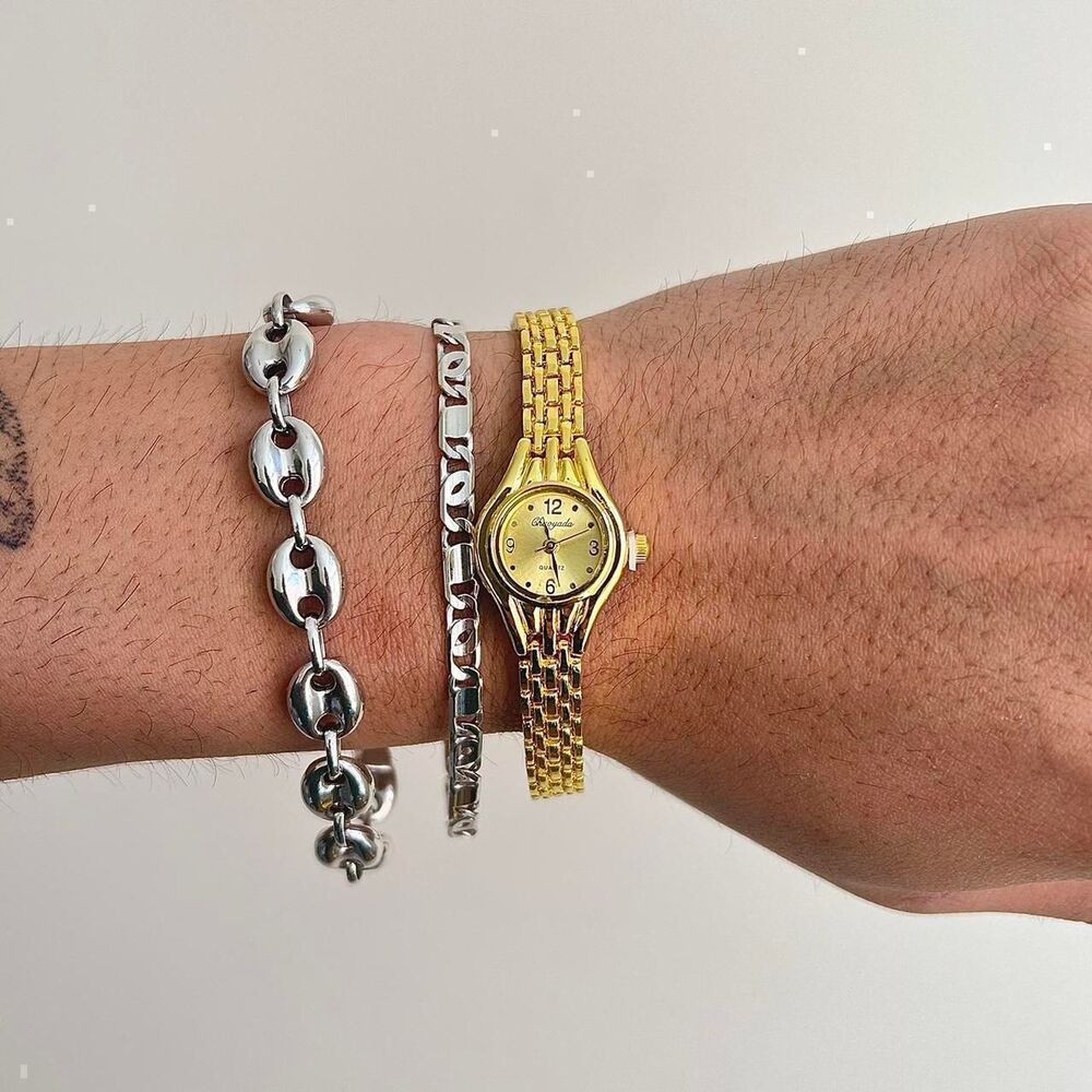 y2k gold round stainless steel quartz watch